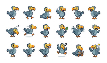 Cute Dodo Bird Icons Set Cartoon Vector Illustration Isolated on White Background © MD