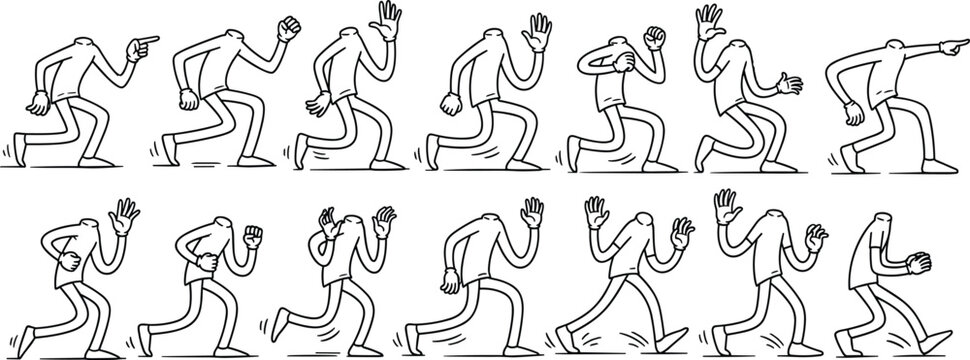 Action pose illustration set with dynamic gesture character designs, decorative artwork vector element for animation, movement, and character graphic design