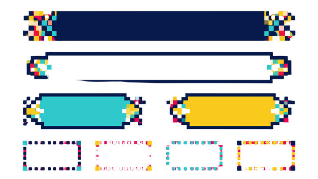 Set of pixel style rectangular frames and banner elements