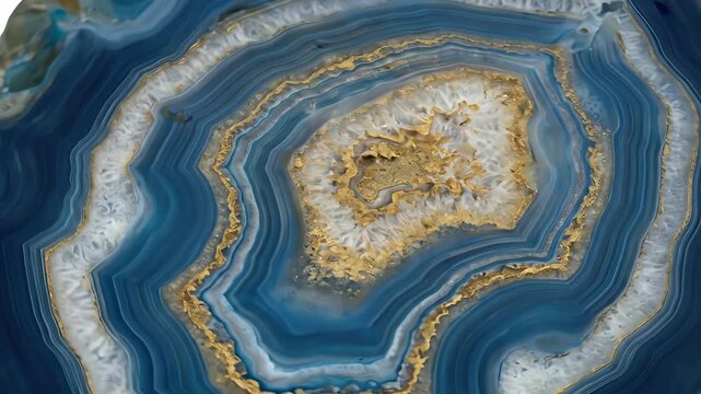 Blue and Gold Agate Geode Crystal Macro