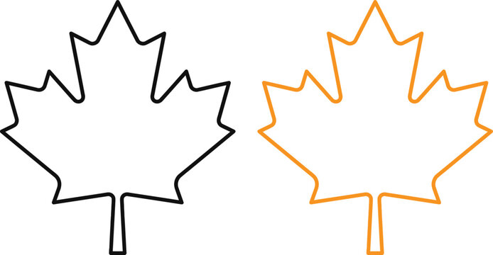 Black and orange maple leaf outline icons set