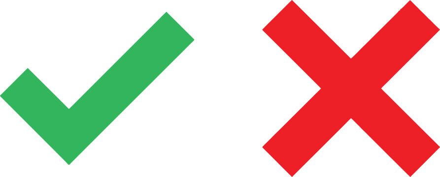 Green check mark and red cross mark symbols for survey and choice selection