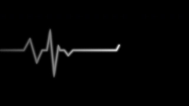 Medical concept of a Heartbeat Flatline on a dark background. Neon heart cardiogram animation on a black background. 4k video animation