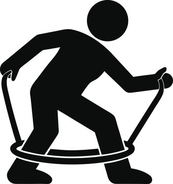 Black silhouette fitness icon, person exercising, jumping rope, workout vector