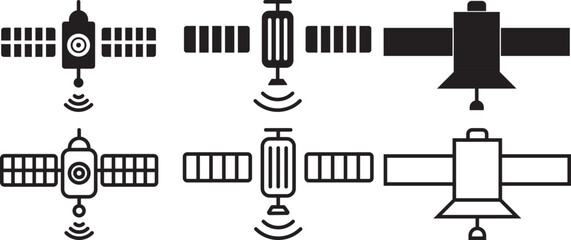 Satellite icon vector design set. Icon Symbol Black Outline and Solid. Satellite icon with glyph and line. black vector icons for Web UI. Satelite icon concept in flat black and white style on clean b © MDParveg
