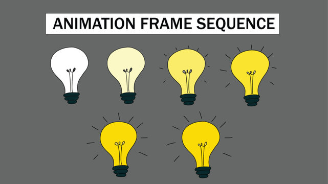 Light Bulb Turning On Animation Frame Sequence Vector Illustration