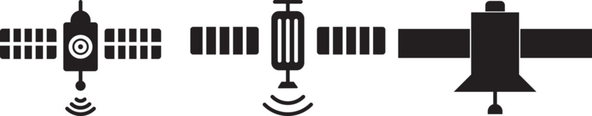 Satellite icon vector design set. Icon Symbol Black Outline and Solid. Satellite icon with glyph and line. black vector icons for Web UI. Satelite icon concept in flat black and white style on clean b © MDParveg