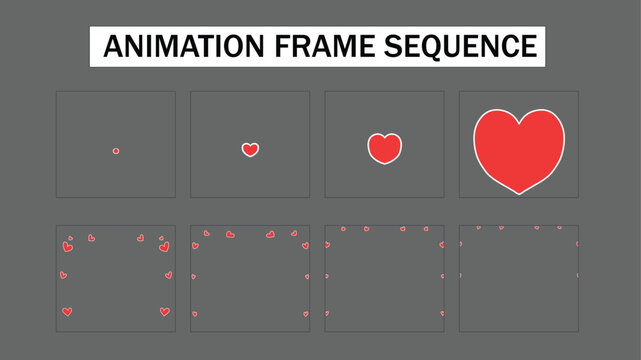 Red Heart Growth and Burst Animation Sequence Vector Clipart Set