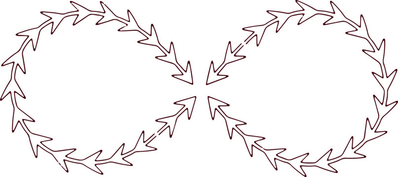 Infinity symbol made of arrows pointing inward and outward creating loop and eternal movement effect.