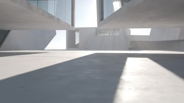 Modern architectural concrete interior space with geometric shapes and dramatic light and shadow play