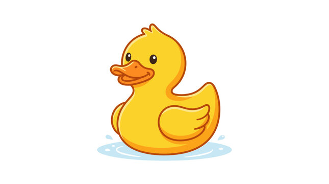 A bright yellow rubber ducky floating playfully in blue water, depicted in a clean and simple illustration style