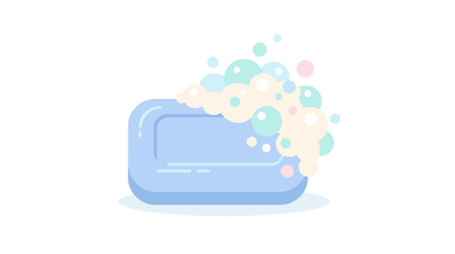 Vibrant Blue Bar of Soap with Colorful Foam Bubbles for Personal Hygiene and Cleanliness Vector Illustration on White Background