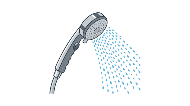 Illustration of a handheld showerhead spraying water, representing hygiene and personal care