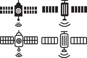 Satellite icon vector design set. Icon Symbol Black Outline and Solid. Satellite icon with glyph and line. black vector icons for Web UI. Satelite icon concept in flat black and white style on clean b © MDParveg