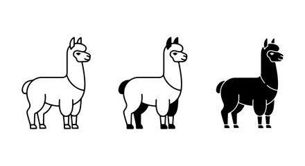 Llama Icons Set, Cute Alpaca Vector Graphics, South American Camelid Illustrations, Black White and Silhouette Styles © Hafizur