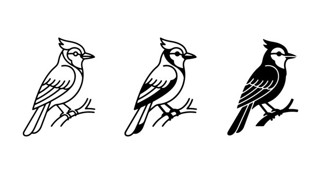 Blue Jay Vector Icons Set, Minimalist Bird Silhouettes, Nature Wildlife Graphics, Simple Ornithology Art