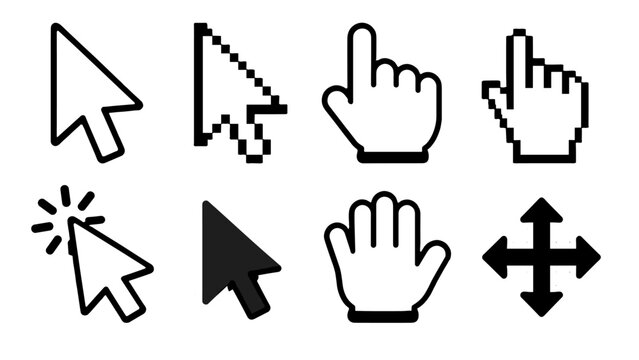 Set of computer cursor and hand pointer icons