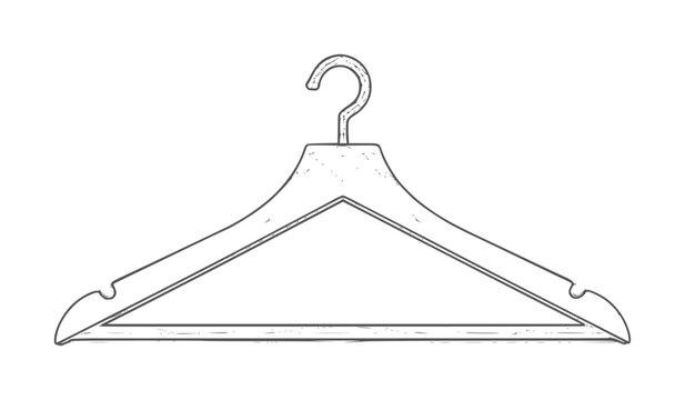 Hand drawn of a wooden clothes hanger with hook garment