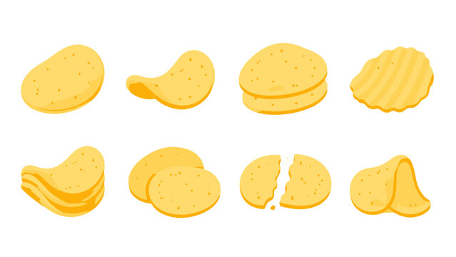 Potato chip set with different shapes and stack variations