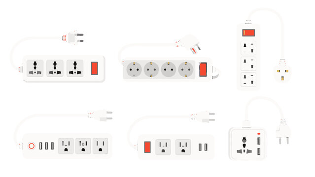 Set of electrical power strips and adapter extensions