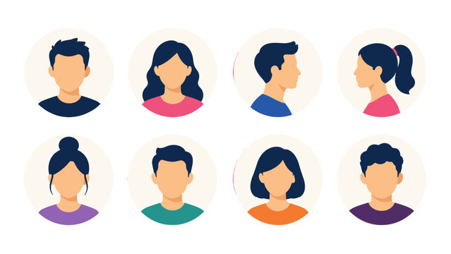Set of faceless male and female avatar profile icons