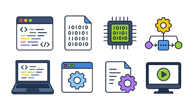 Software development and technology outline icon set
