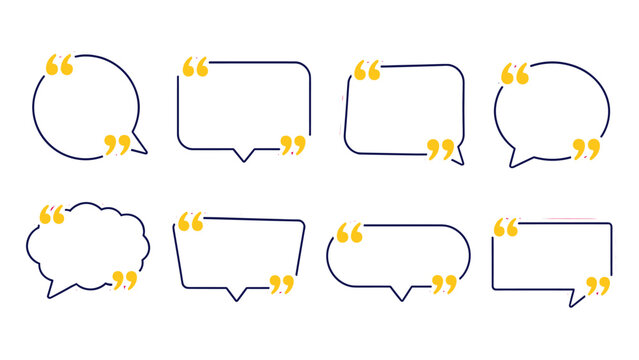 Set of outlined speech bubbles with quotation marks