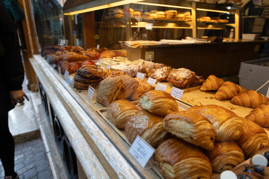 bakery shop window with baked goods