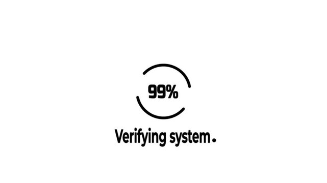 Modern circular progress loading animation with percentage indicator on White background showing digital system verifying system with done tick mark interface motion.4k