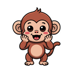 Fototapeta premium Cute monkey cartoon character, brown primate illustration, smiling animal face, vector emoticon