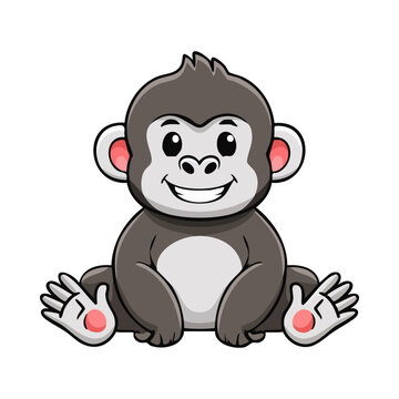 Cute monkey cartoon character, smiling primate illustration, brown and white animal, vector mascot