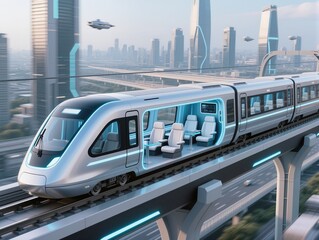 Obraz premium Futuristic train in motion.