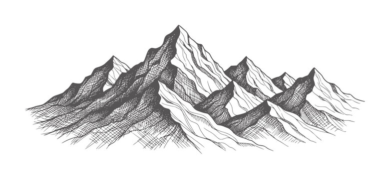Hand drawn of jagged mountain range peaks with shading