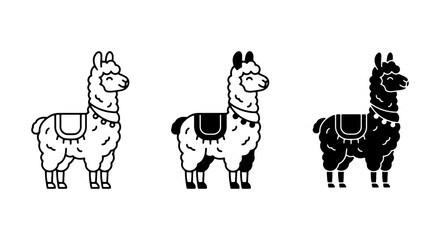 Cute Llama Icons, Vector Alpaca Graphics, South American Camelid Illustrations, Simple Animal Art © Abdul