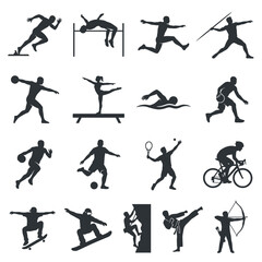 Fototapeta premium Diverse sports icons set action silhouettes athletics extreme olympic events