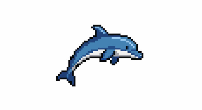 Pixel Art Dolphin Jumping in Water.