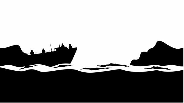 Amphibious assault troops landing silhouette vector