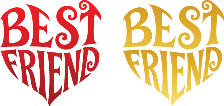 heartfelt best friend text graphics in red and gold