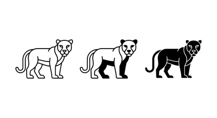 Set of Three Panther Icons, Black and White Vector Graphics, Wild Cat Silhouettes for Wildlife Design © Samia