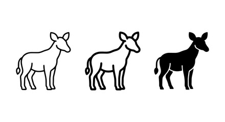 Set of three zebra icons: outline, filled, and silhouette, representing African wildlife and safari themes © Samia