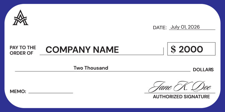 Blank cheque for managing finances, Blank Personal Check, Payment by cheque concept.
