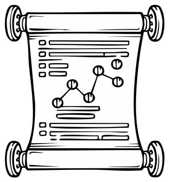 Hand drawn ancient scroll displaying financial charts and data analysis