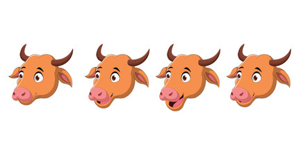 Fototapeta premium Cute Cartoon Bull Cow Head Expression Sheet Vector Mascot Illustration