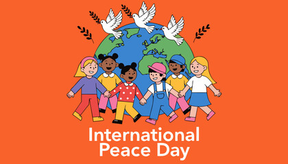 Fototapeta premium International Peace Day, Global Harmony, World Unity, Diverse Children, Vector Icons