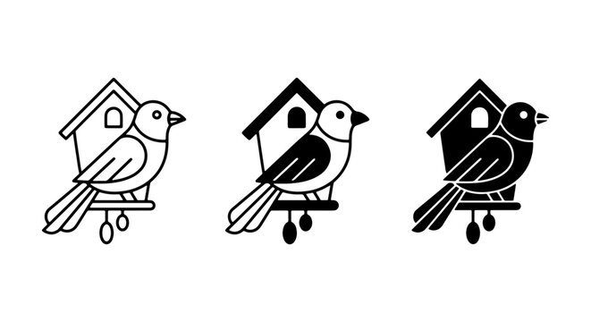 Birdhouse Icon Set: Simple Line Art, Silhouette, and Filled Vector Graphics for Nature and Wildlife Themes