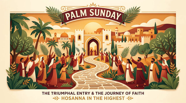 Palm Sunday Triumphal Entry Illustration Art.