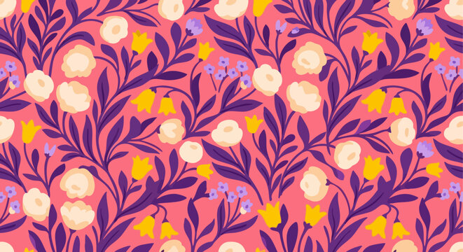 Floral Seamless Pattern Vector Background for Textile Design