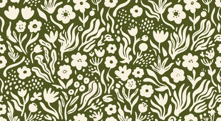 Fototapeta premium Hand Drawn Floral Seamless Pattern Vector Background for Fabric