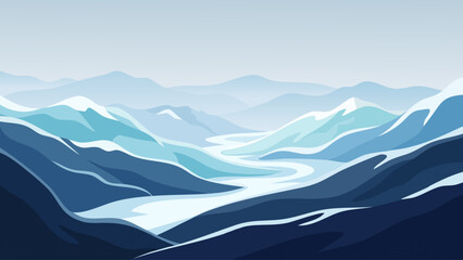 Abstract Blue Mountain Landscape Vector with River for Background Design © Kusum