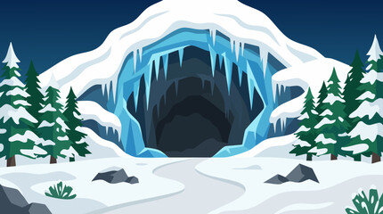 Ice Cave Winter Landscape Vector Illustration for Nature Background © Kusum